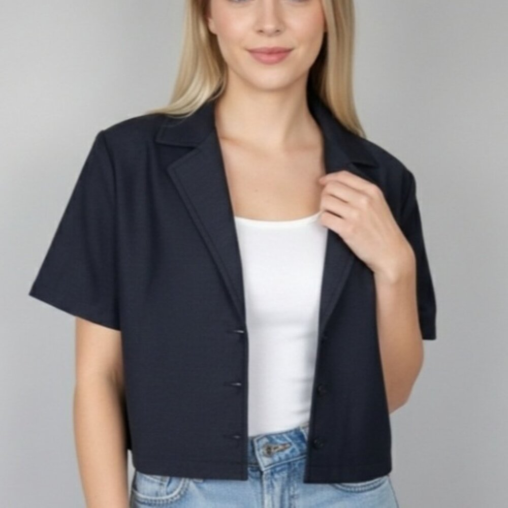 Aritzia Sunday Best Cropped Short Sleeve Black Blazer Jacket Size M